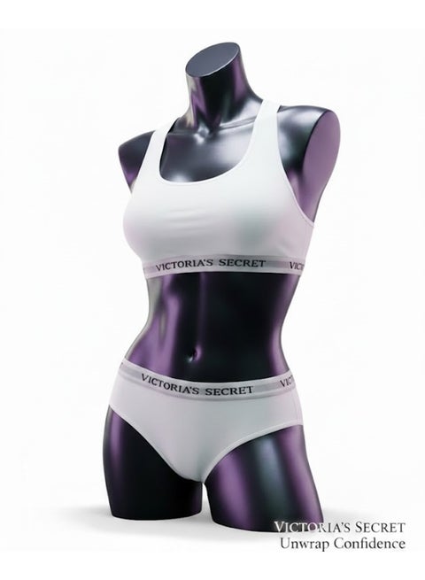 Women’s Sports Bra & Panty Set - 2 Pieces - Soft Cotton white color - Size L